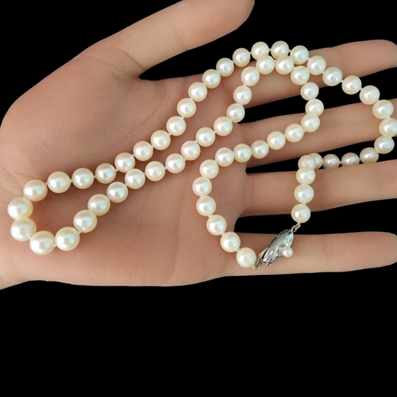 Vintage pearl necklace 925 sterling silver filigree clasp real pearls A0325 -Q1 - Picture 8 of 11